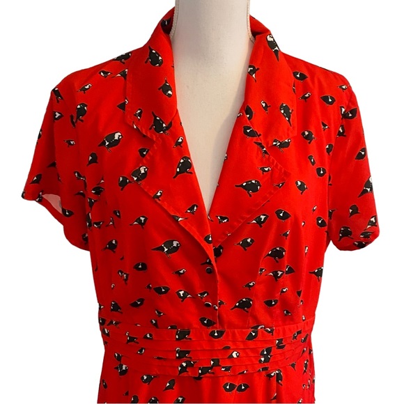 eShakti Red Midi Dress with Black Floral Pattern - Picture 3 of 14